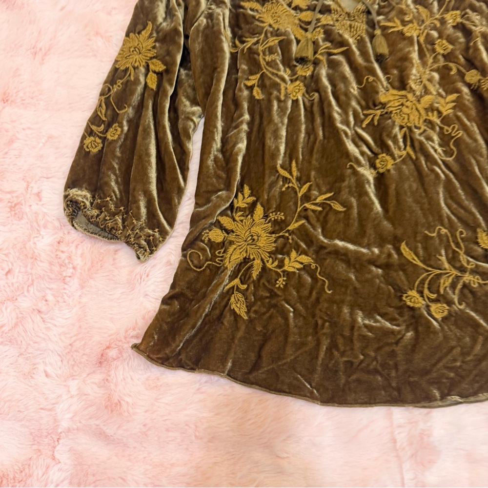 Johnny Was Golden Brown Velvet Embroidered Millie Tunic Blouse - Picture 5 of 6